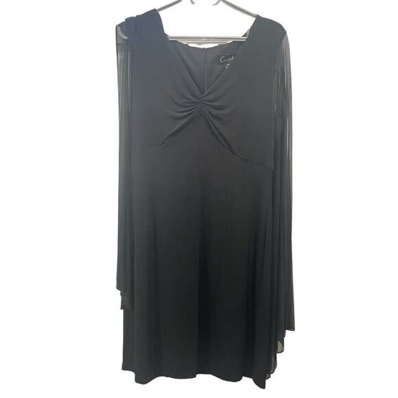 Connected Apparel Black Cape Sleeve Chiffon Midi Dress Cocktail Evening Gown 14 - Picture 4 of 9